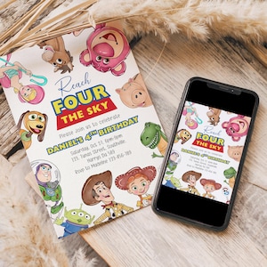 Toy Story Invite, Reach Four the Sky Editable Birthday Invitation, Evite, Digital Download, B684