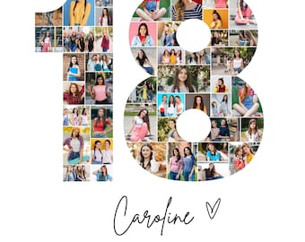18th Birthday Photo Collage, 18th Birthday Gift, Birthday Number 18 Printable, 18th Photo Collage Template, Editable 18th Birthday, Canva