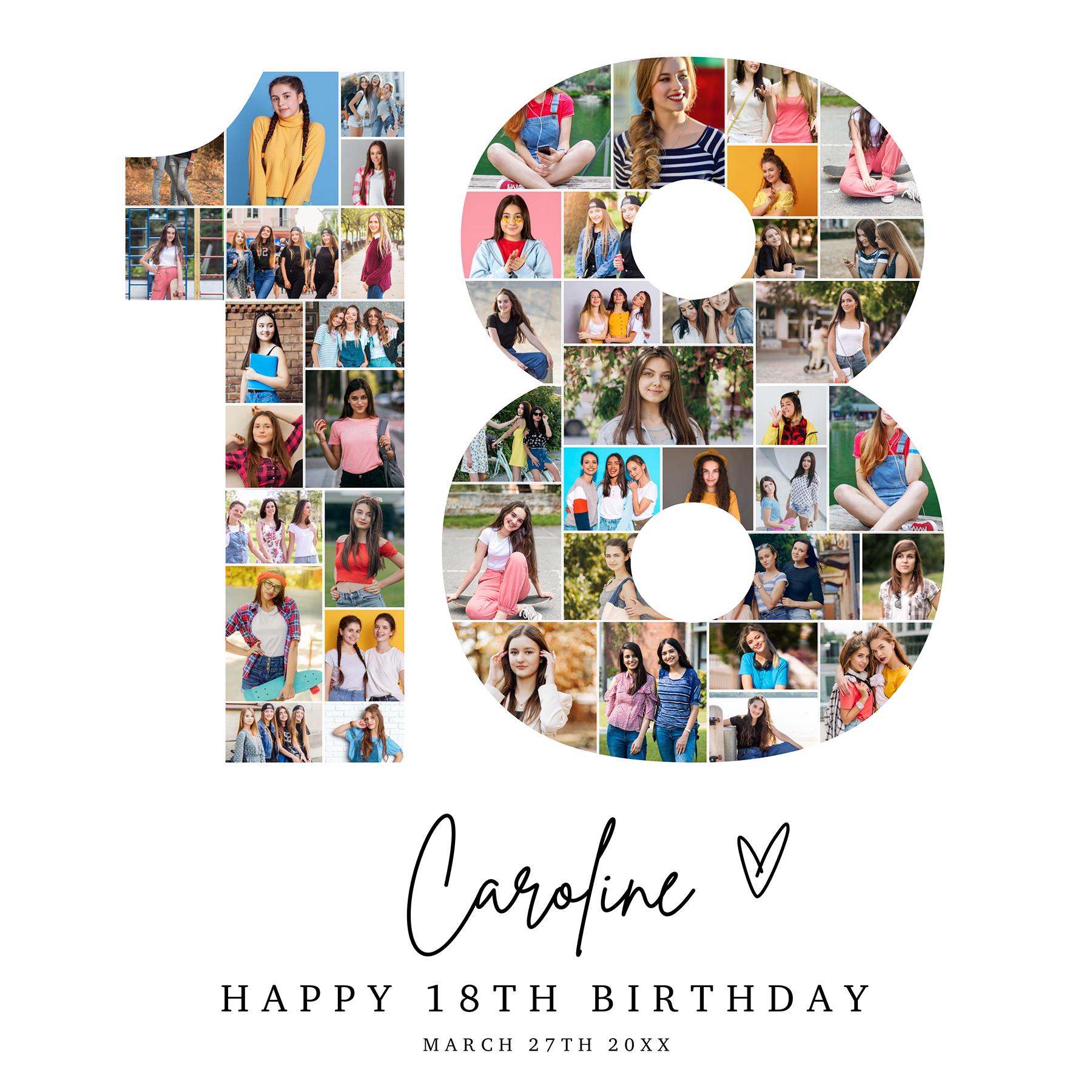 18th Birthday Photo Collage, 18th Birthday Gift, Birthday Number 18 Printable, 18th Photo Collage Template, Editable 18th Birthday, Canva