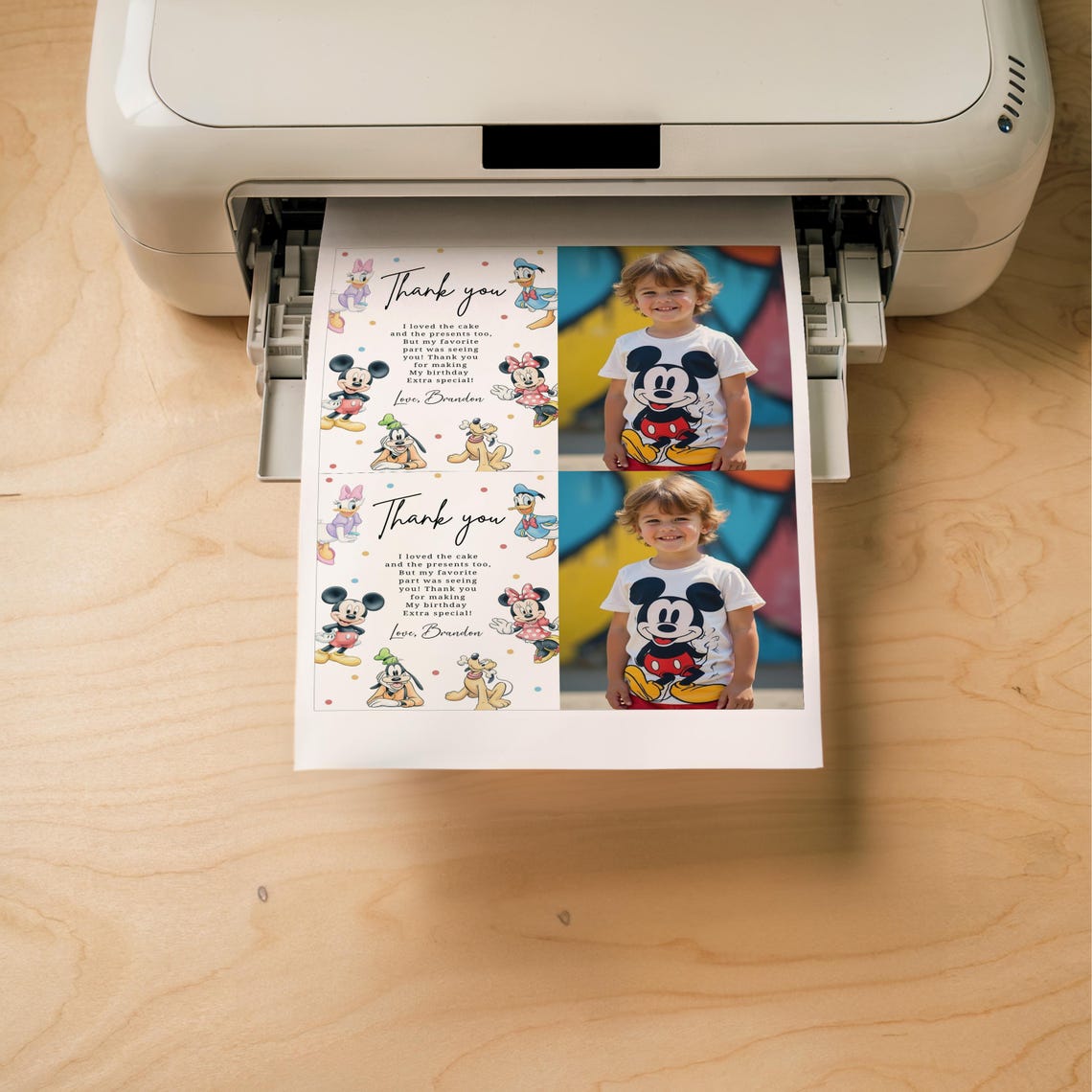 Mickey Birthday Thank You Card With Photo Mickey and Friends Birthday ...