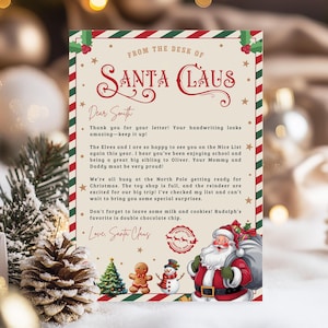 Carta do Papai Noel para impressão DIY, EDITÁVEL, Cartas personalizadas para o Pai Natal, Irmão e Irmã, Modelo para impressão instantânea, Download Canva