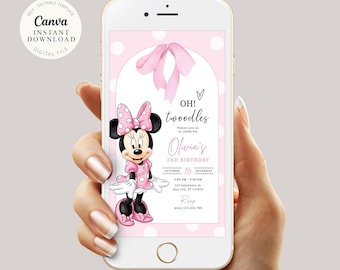 Invitación de cumpleaños número 2 de Minnie Mouse Oh TWOdles, editable en Canva Mobile Evite (descarga digital)