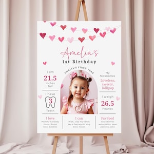 Póster de hito de cumpleaños de pequeño amor, tablero de hitos, cumpleaños de San Valentín, letrero de hito, cumpleaños de amor, primer cumpleaños, B478