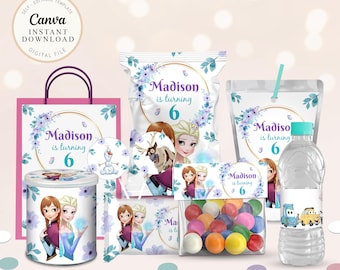 Frozen Birthday Party Bundle, Elsa Anna Floral Decorations (Digital File)
