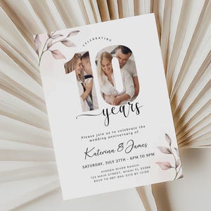 Hochzeitseinladung zum 10. Hochzeitstag, bearbeitbare druckbare Vorlage, Boho Minimalist Design, Foto einladen, Sofort Download, Feiern Sie 10 Jahre