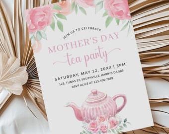 Mother's Day Tea Party Invitation: Pink Floral Brunch Invite (Digital Download)