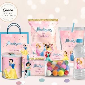 Princess Birthday Party Pack, Princess party favor, Princess party package, Princess Birthday Bundle, Princess Theme, Editable Canva, B629