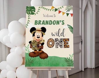 Mouse Safari Welcome Sign, Wild One 1st Birthday (Digital File)
