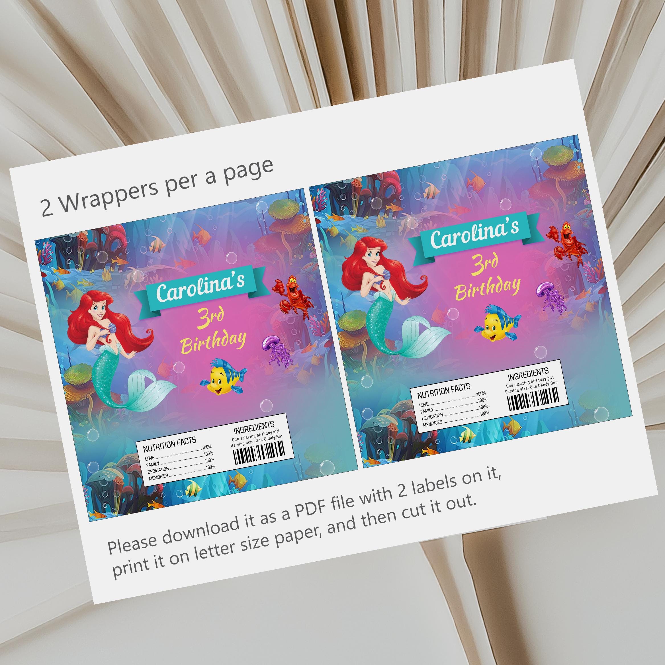 Little Mermaid Birthday Candy Bar Wrapper, Editable Ariel Chocolate ...
