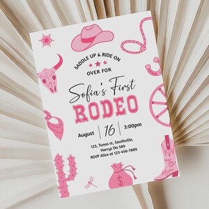 Editable My First Rodeo Invitation Cowgirl Birthday Invite Wild West Cowgirl 1st Rodeo Southwestern Ranch Template Instant Download, B364