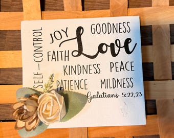 JW plaque; Fruitage of The Spirit; Wood flowers; Inspirational; Modern Farmhouse; Housewarming Gift;