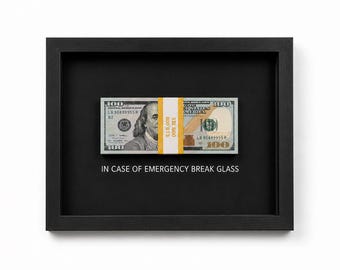 Dollar Bill Art Black Frame – Money Wall Decor... – En caso de emergencia romper el cristal — Cuadro con billetes de dólar