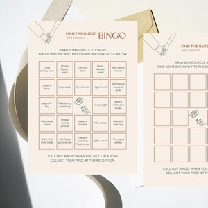 Funny Wedding Bingo Game | Find the Guest Silly Version | Editable Canva Template | Printable Bridal Shower or Wedding Reception Game