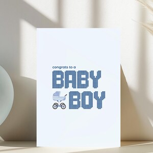 Congrats to a Baby Boy with a Sweet, Precious, Adorable Blue Pram Greeting Card | PHYSICAL PRODUCT