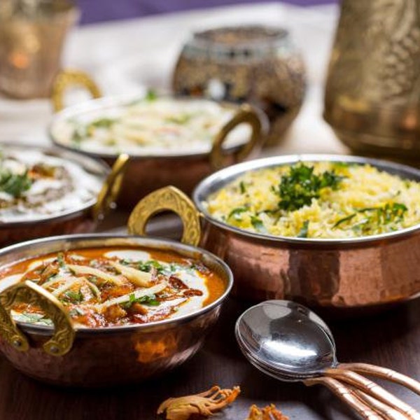 Traditional Indian Hammered Copper & Stainless Steel Serving Dishes