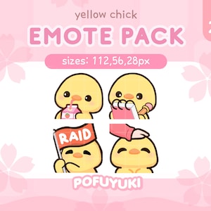 Cute Chick Emotes Pack 2 for Twitch & Discord - Includes: Sip, Note, Head Pat, Raid Emote