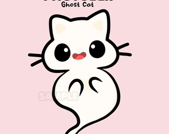 Ghost cat PNGtuber for Twitch & Youtube Streaming, Kawaii, Simple Talking Kitty Model, Includes 17 PNGs- Neutral, Happy, Sad, Wow, Angry
