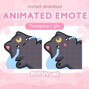 Emote animado de gato llorando en la luna negra para Twitch, Discord y YouTube: descarga instantánea