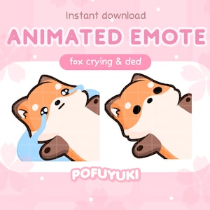 Puede incluir: Emoticono animado de un zorro con pelaje naranja, llorando y con aspecto triste. El zorro está tumbado de espaldas con las patas en el aire. El emoticono está sobre un fondo rosa con flores de cerezo blancas.
