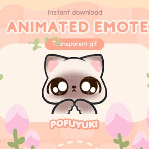 Emoticono animado de gato siamés tímido para Twitch, Discord y YouTube: descarga instantánea