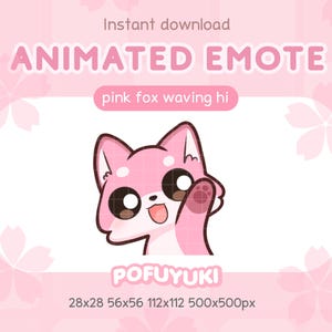 Pink Fox Wave Emote for Twitch, Discord, Youtube, Kick & Streamers - Hii Hey Hello Emotes - Cute Emotes for Your Chat