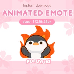 Animated Penguin Fire Emotes for Twitch, Discord & Youtube Streaming, Cute Kawaii Chibi Baby Penguin Emoji, Funny Meme GIF- Instant Download
