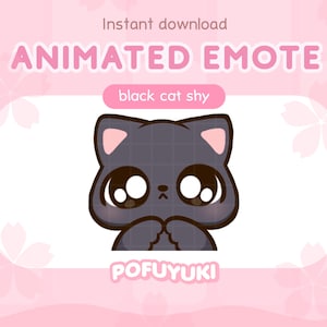 Animated Black Cat Shy Emotes for Twitch, Discord & Youtube Streaming, Cute Kawaii Chibi Kitty Emojis, UwU Blushing GIF - Instant Download
