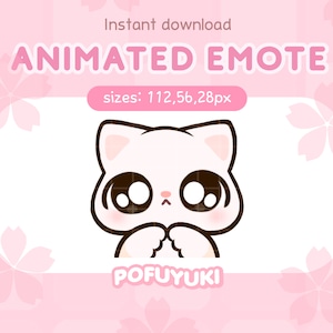 Animated Cute Cat Shy Emote for Twitch, Discord & Youtube, White Cat Blushing Emote - Instant Download