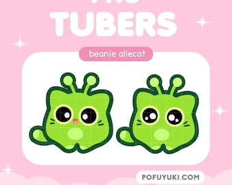 PNGTuber Alien Beanie Cat voor Twitch- en YouTube-streaming, Chubby Cat Tuber, Simple Talking Kitty-model, inclusief 18 png-bestanden