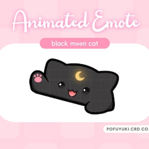 Emotes animados de Bongo + Tap de Gato Luna Negra para Twitch, Discord y YouTube, Emojis de Gatito Chibi Kawaii, GIF transparente de Emoción y Emoción