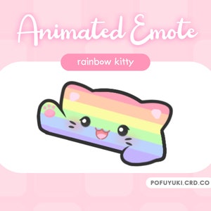 Animated Rainbow Cat Bongo + Tap Emotes for Twitch, Discord & Youtube, Cute Kawaii Chibi Kitty Emojis, Excited Hype Emote - Transparent GIFs