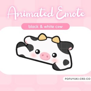 Animated Cow Bongo + Tap Emotes for Twitch, Discord & Youtube, Cute Kawaii Chibi Moo Emojis, Excited Hype Black Cow Emote - Transparent GIFs