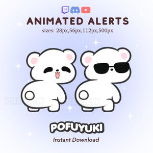 Animated Polar Bear Emote + Alert for Twitch, Discord & YouTube Streamers, Kawaii Happy Dance Emote, Chibi White Bear Cute GIF