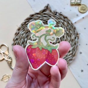 Sticker holographique fraise découpé // 1,5 x 2,5 pouces // Pour le scrapbooking, les cahiers et les journaux intimes