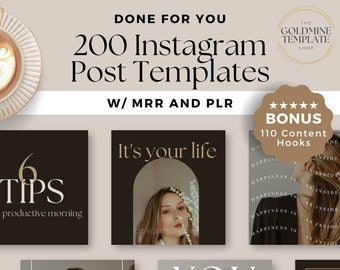 200 Instagram Post Templates, Marketing Templates, IG Engagement, IG Story Templates Master Resell Rights MRR and Private Label Rights
