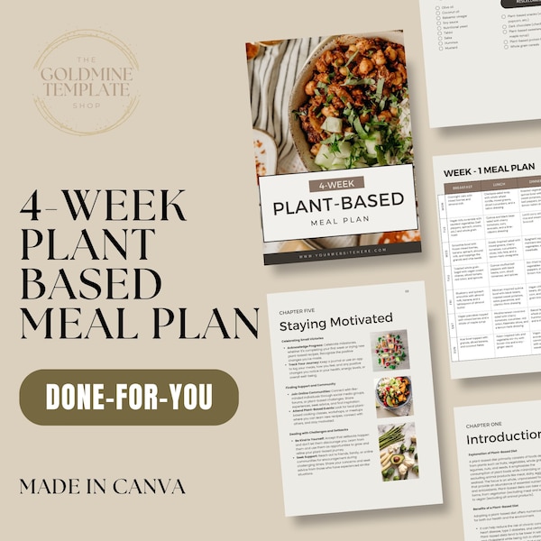 Meal Planner 4-week, Vegan Meal Plans, 4week Vegan Meal Plan Template,Nutrition Coach, Editable Template for Health Coaches INSTANT DOWNLOAD