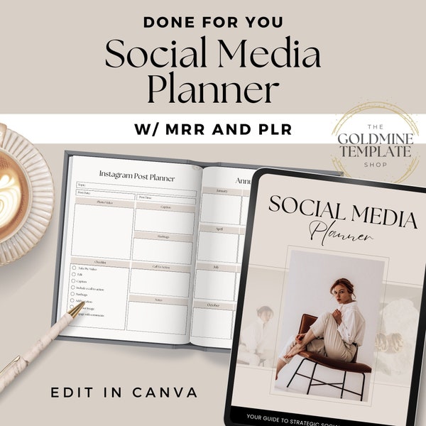 Social Media Planner with Master Resell Rights, PLR Digital Products, Resell Planner, Content Planner, Marketing Plan, Small Business MRR