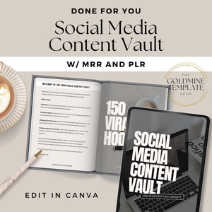 Social Media Content Vault Guide with Master Resell Rights and Private Label Rights, PLR MRR Marketing Guide, Done For You Ebook Template