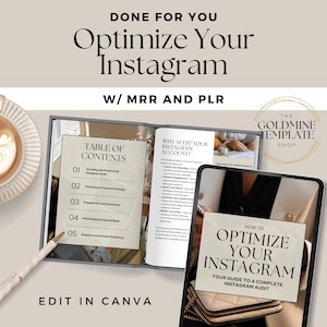 Puede incluir: Una guía de marketing digital con el título "Cómo optimizar tu Instagram: Tu guía para una auditoría completa de Instagram". La guía está abierta a una página con el encabezado "¿Por qué auditar tu cuenta de Instagram?" y una tabla de contenido con los títulos "Revelar el poder de una auditoría de Instagram", "El poder de la estrategia de contenido", "Compromiso e interacción", "Dominar las historias y los carretes" y "Análisis y monitoreo del crecimiento".