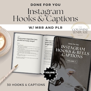 Instagram Reel Hooks and Captions, PLR, MRR, Done For You Hooks For Social Media, Grow Your Instagram Following, Resell Rights Included, V2