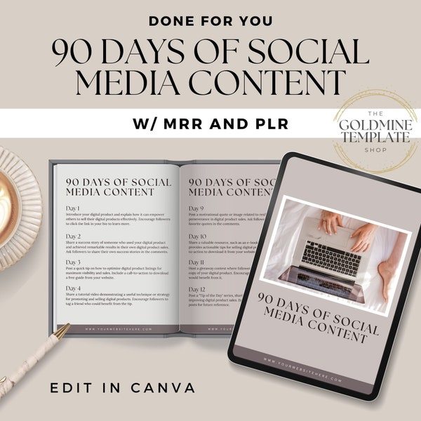 90 days of social media content Guide with Master Resell Rights (MRR) and Private Label Rights (PLR) Done for You guide