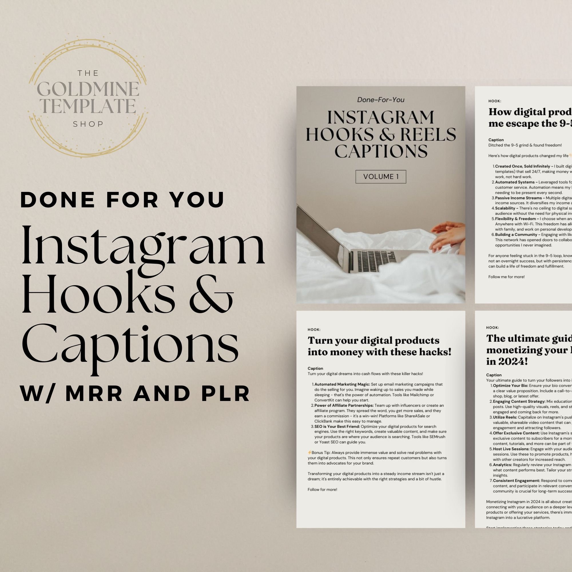 Instagram Reel Hooks and Captions, PLR, MRR, Done for You Hooks for ...