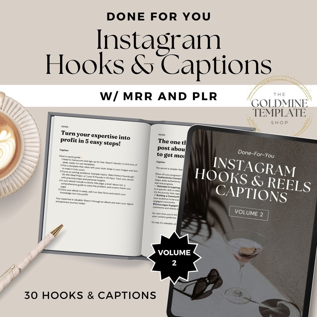 Instagram Reel Hooks and Captions, PLR, MRR, Done for You Hooks for ...
