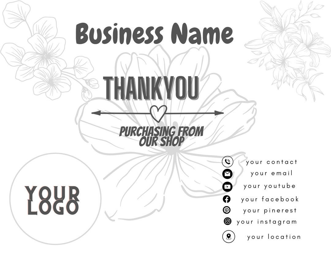 Editable in CANVA Business Thank You Insert Card Template - Etsy