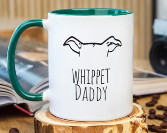 Whippet Daddy Two Tone 8 Colours Mug, Dog Dad, Pet Parent, Dog Lover Coffee Cup Coaster, New Dog Owner, Puppy, Fathers Day