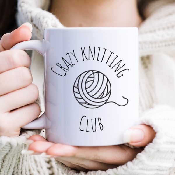 Crazy Knitting Club, Cadeau de fil drôle, Cadeau de laine à tricoter, Cadeau d’aiguille, Tasse à café pour les amateurs d’artisanat, Ensemble de sous-verres