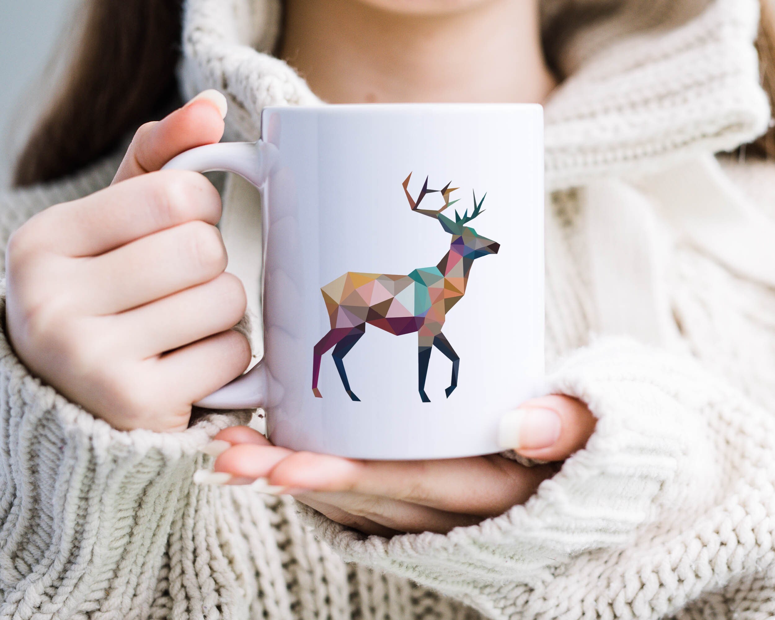 Geometric Stag Mug Geometry Animal Coffee Coaster Wild Deer Art Minimalist Animal Mug Reindeer Gift Triangle Print Caribou Etsy Ireland