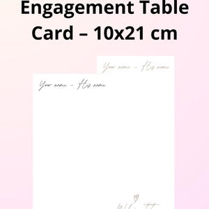 Carte de table élégante pour mariage ou fiançailles – 10 x 21 cm | PDF imprimable | Personnalisée avec noms et date + espace pour lingette rafraîchissante