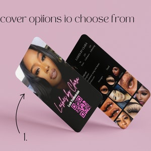 May include: Two business card designs for a lash technician named Clara. The first card features a photo of a woman with long eyelashes and the text "Lashes by Clara" and "Lash Technician". The second card features a collage of photos of different eye lash styles.