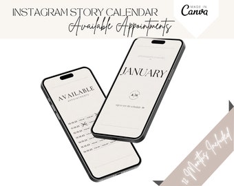 Calendrier story hebdomadaire Instagram, disponibilité des produits cils, calendrier des rendez-vous disponibles, modèle de programme Instagram, calendrier technique des ongles IG